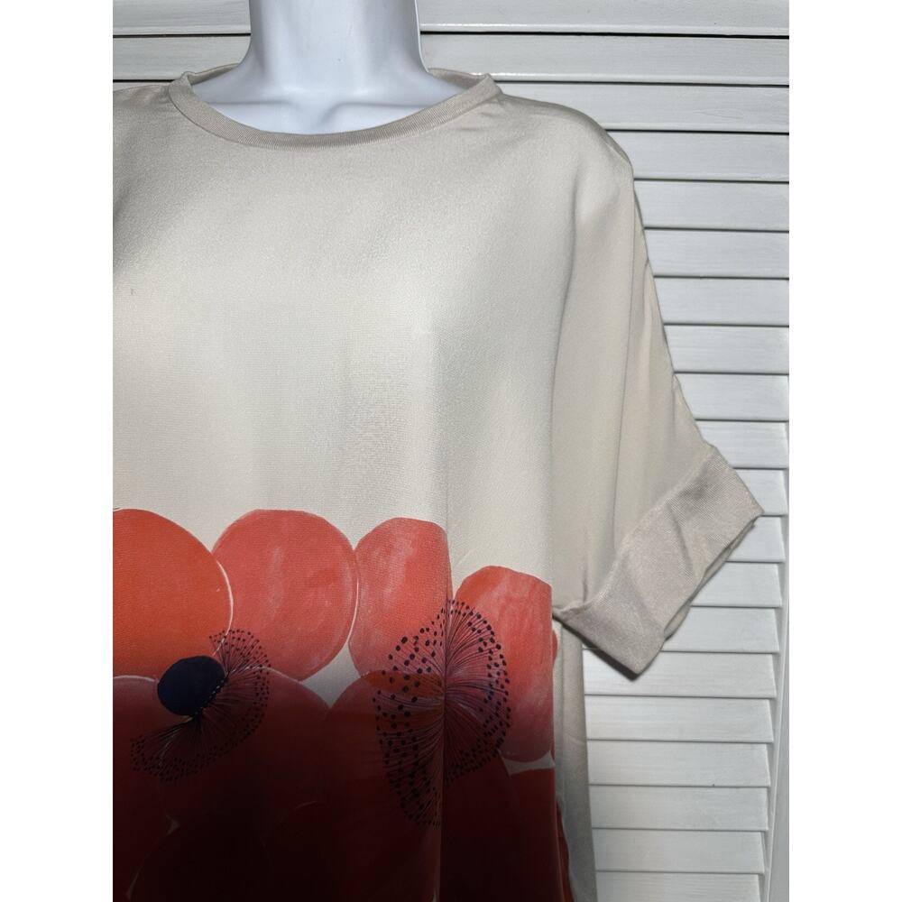Akris Poppies Print Mulberry Silk Knit Oversized Designer Top Quiet Luxury Sz 8 - Picture 10 of 10